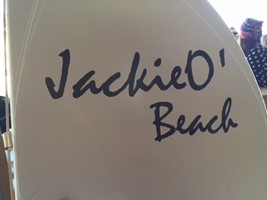 Jackie O Beach Sign in Mykonos Greece
